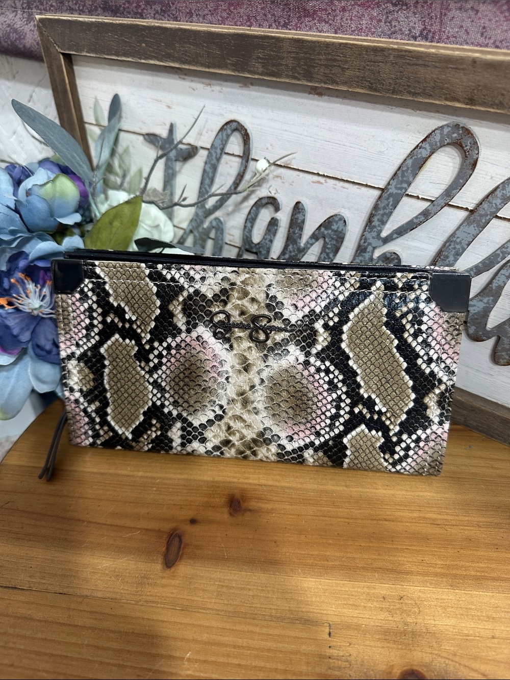 Jessica Simpson Snake Print Zip Wallet in Black, Tan, Pink